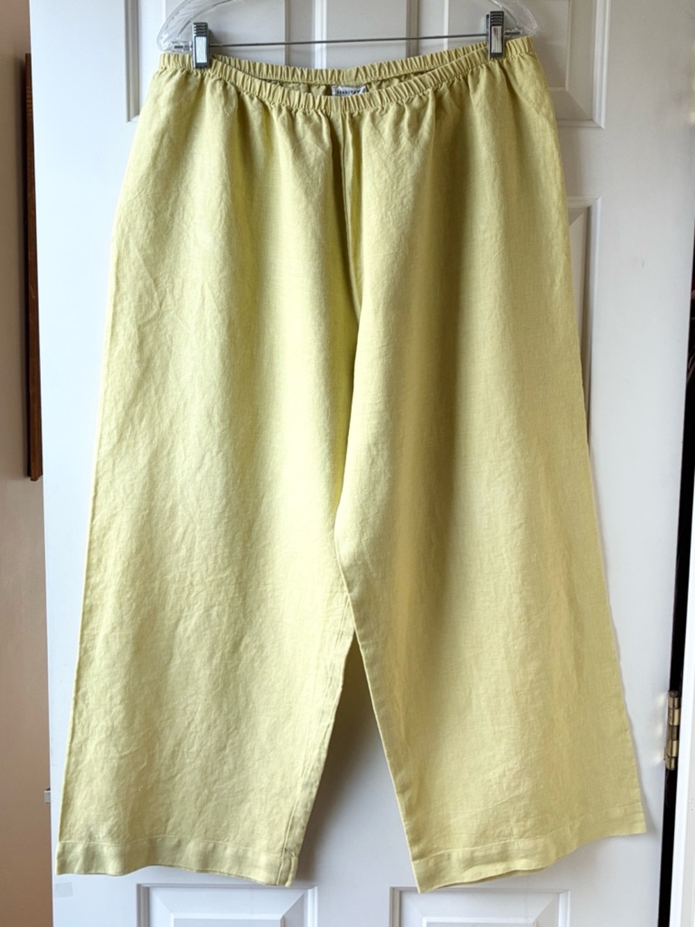Habitat Linen Pants Wide Leg Relaxed Fit Elastic Waist Yellow Green Size L